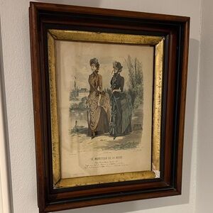 Antique French Fashion from Paris magazine, handmade gold leaf frame